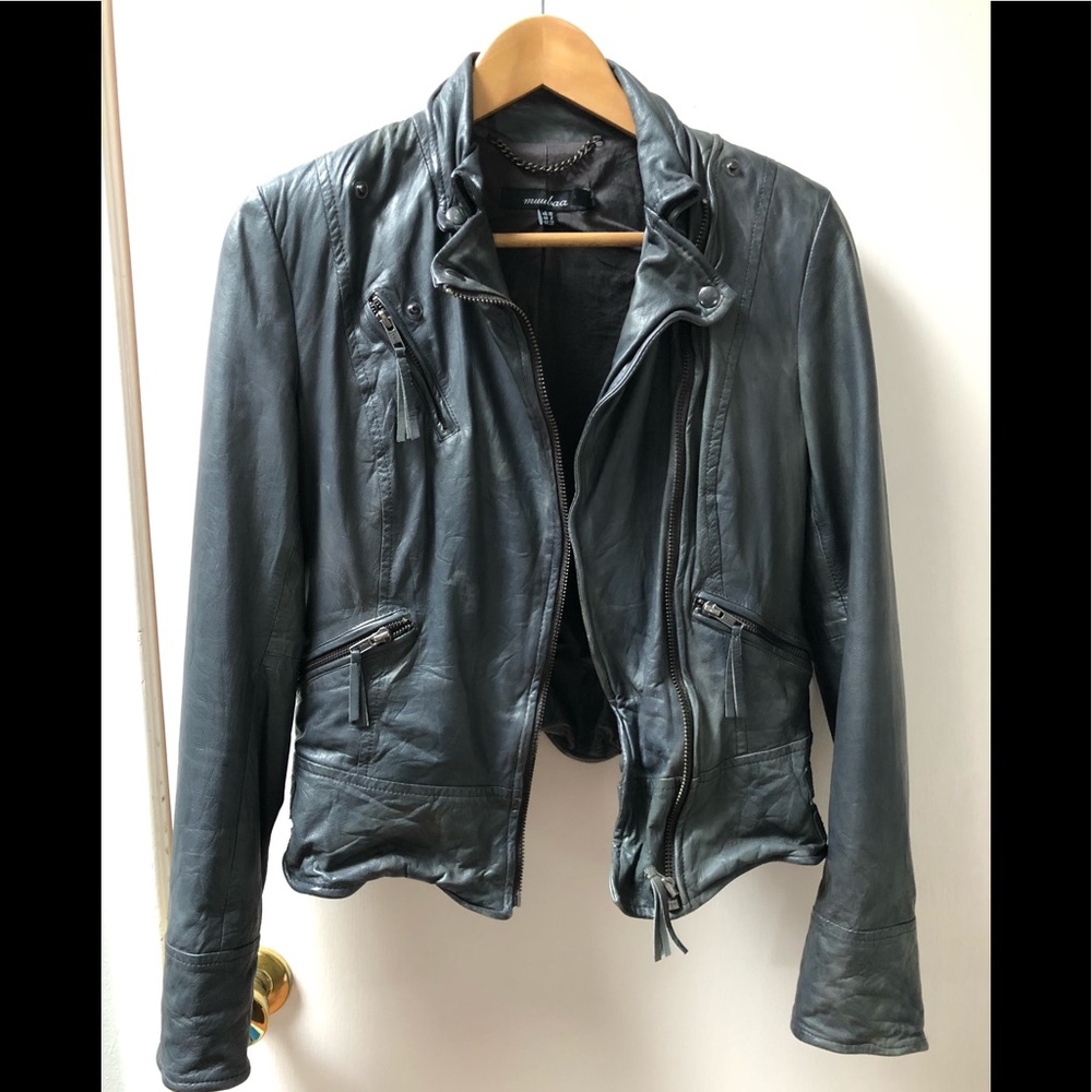 ❤️ Muubaa Dark Gray REAL Leather Jacket Size 6 (S)